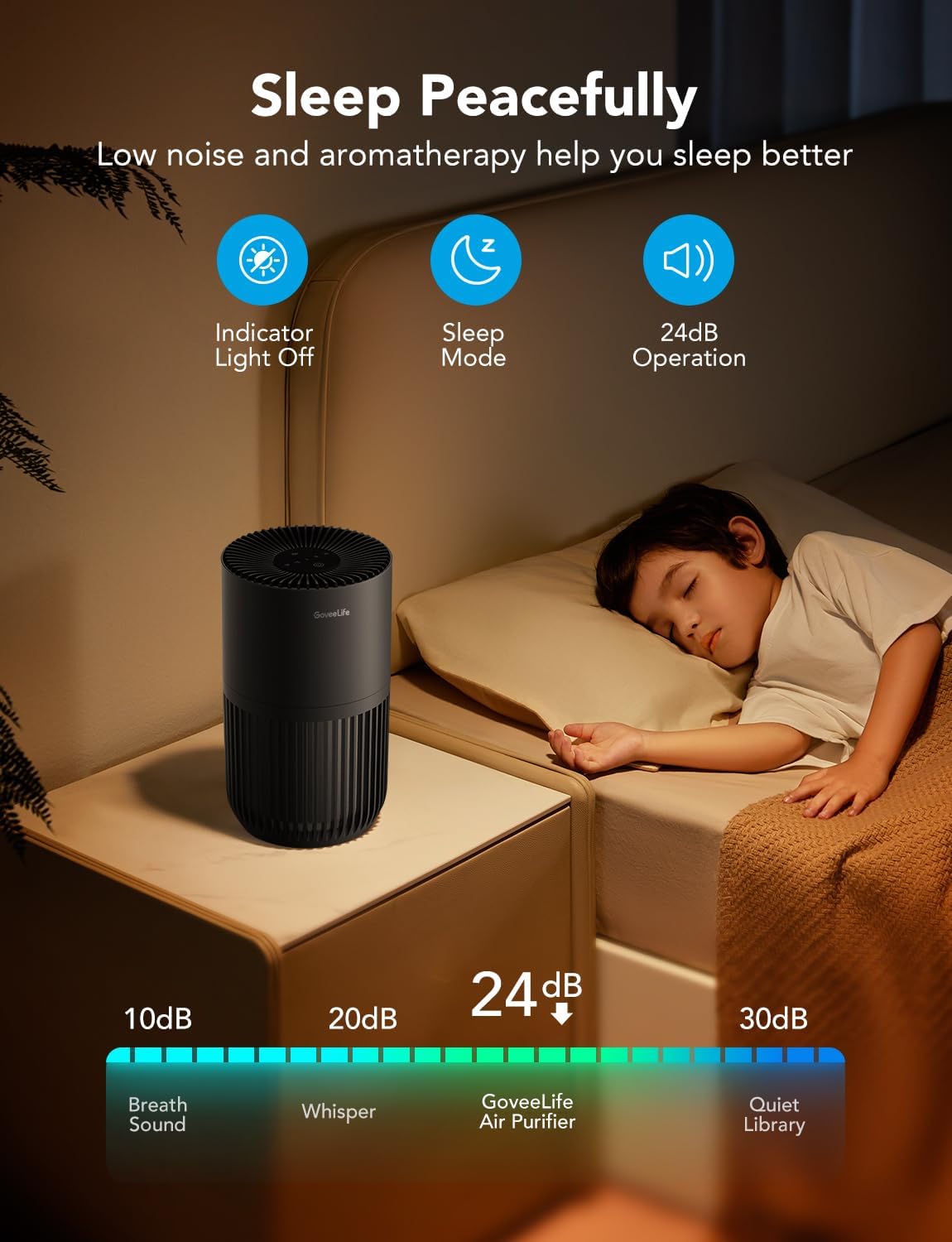 GoveeLife Mini Air Purifier for Bedroom, Smart Filter Air Purifier with App Alexa Control for Pet