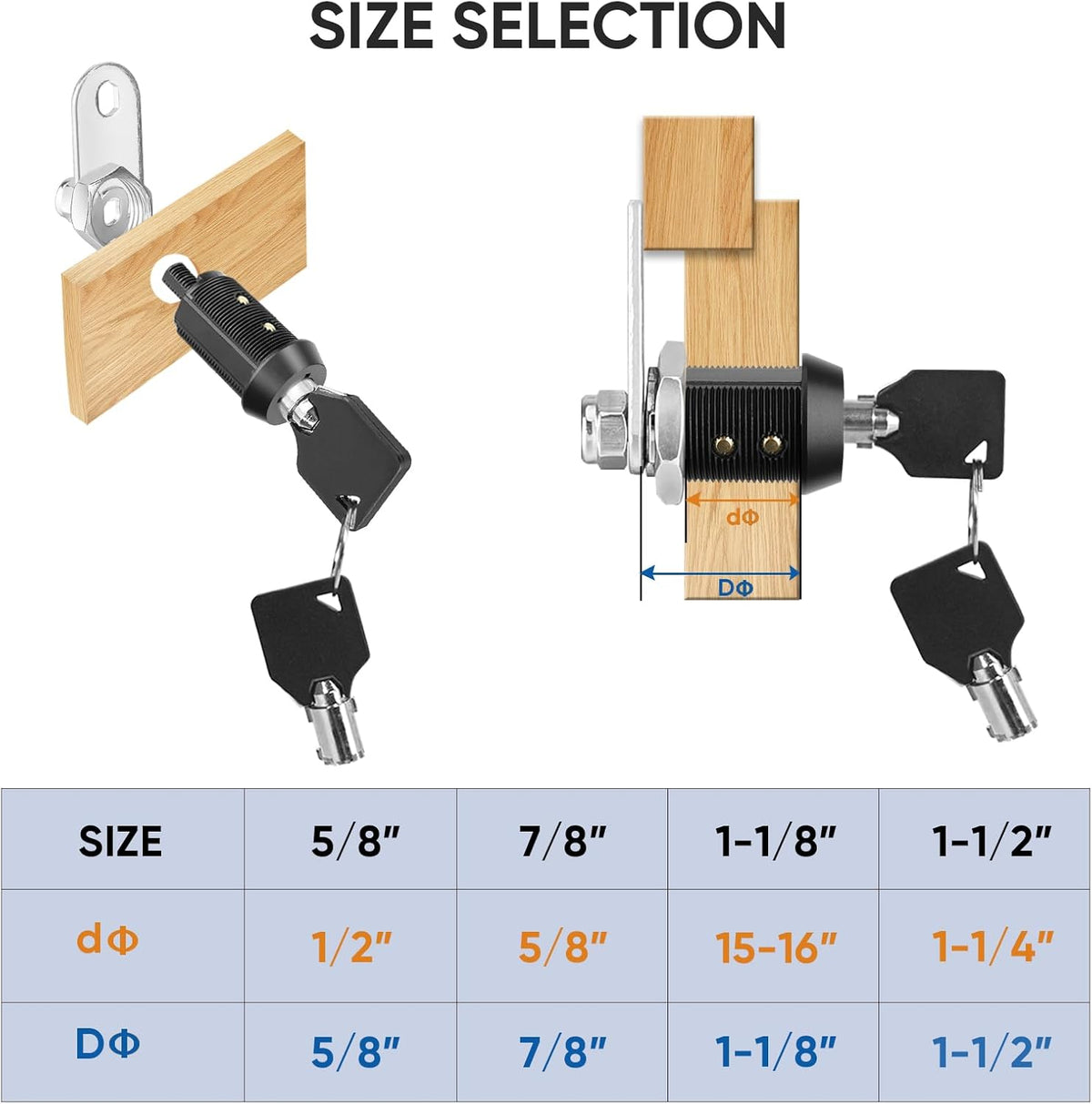 PTEROMY 12 Pack Cabinet Lock with Keys, 1-1/8'' Heavy Duty Tubular Cam Lock for RV Compartment