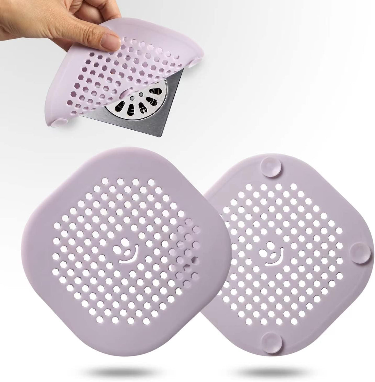 2 Pack Drain Hair Catcher Silicone Drain Cover Hair Stopper with Suction Cup for Shower Kitchen