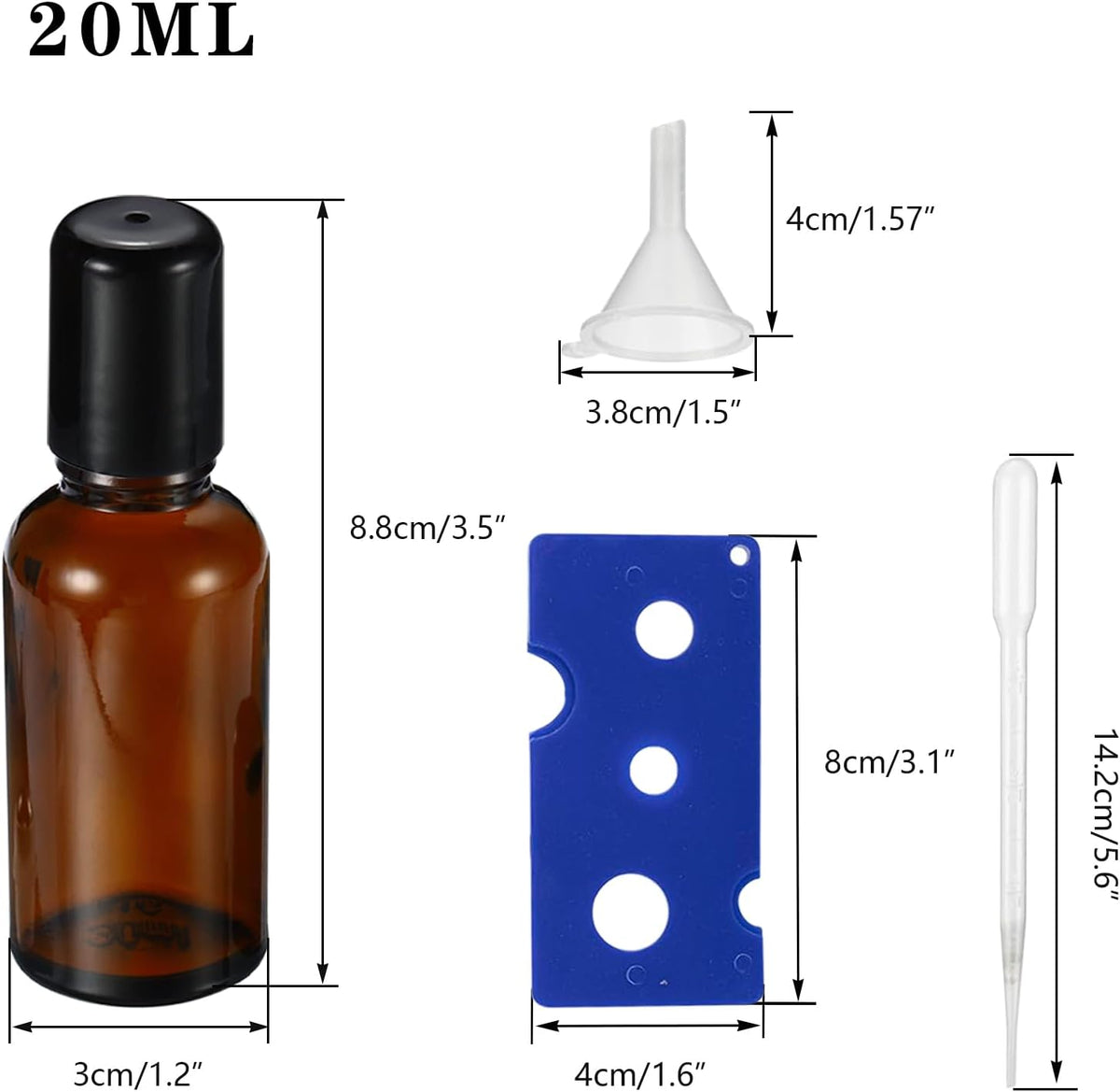 20ML Roller Bottles for Essential Oil, 4 Pack Empty Amber Glass Roller Bottle for Perfume Oil, Roll