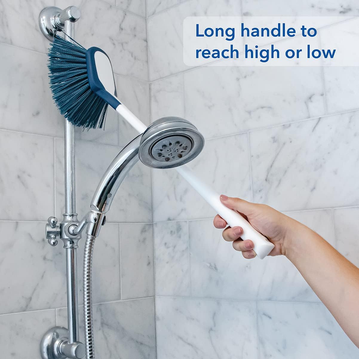 Unger EZ Reach Shower Tub and Tile Scrub Brush, Crevice Bathroom Cleaning Supplies, Non-Scratch
