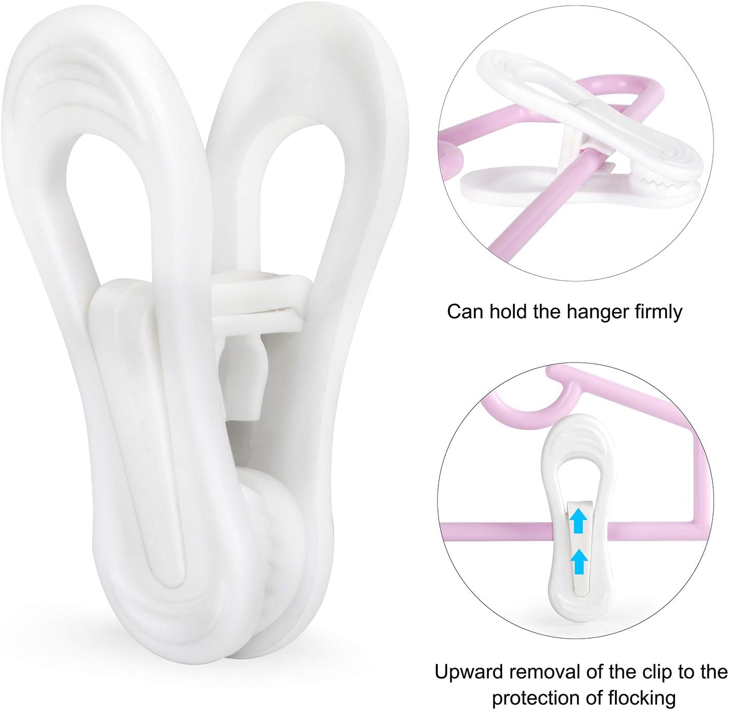 Tinfol White Plastic Hanger Clips, 24 Pack Hanger Clips- Strong Pinch Grip Finger Clips for Plastic
