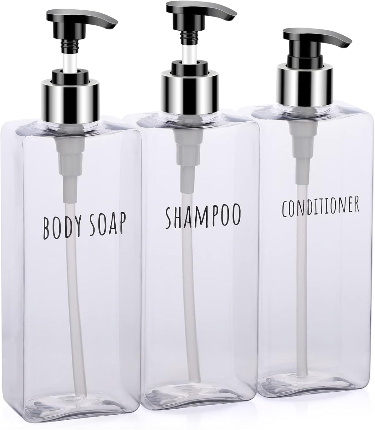 Segbeauty 3pcs Clear Soap Dispenser, 16.9oz Refillable Shampoo Conditioner Bottles, 500ml Empty