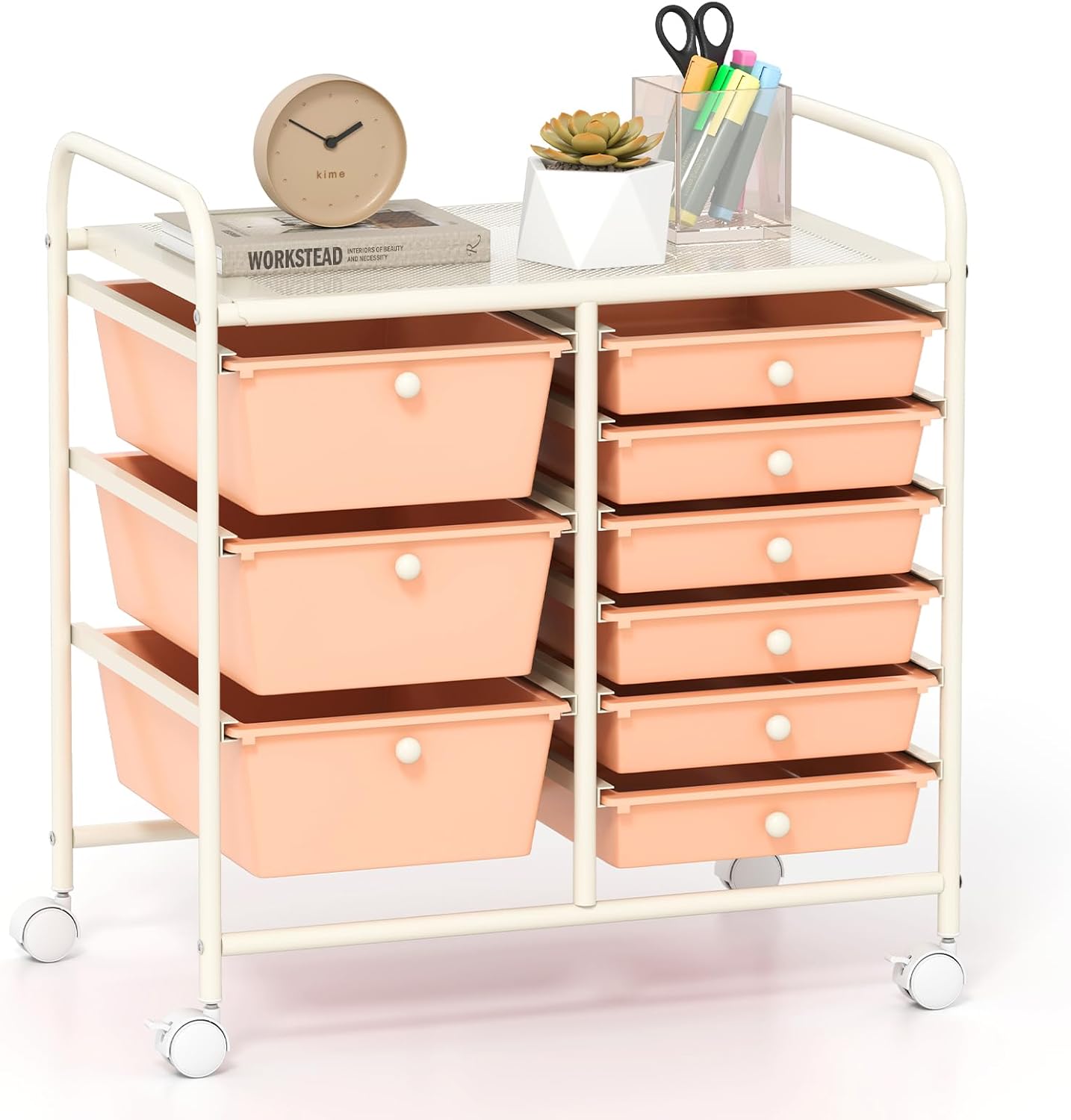 GOFLAME 9-Drawer Rolling Storage Cart, Mobile Utility Cart with Removable Drawers & Metal Frame