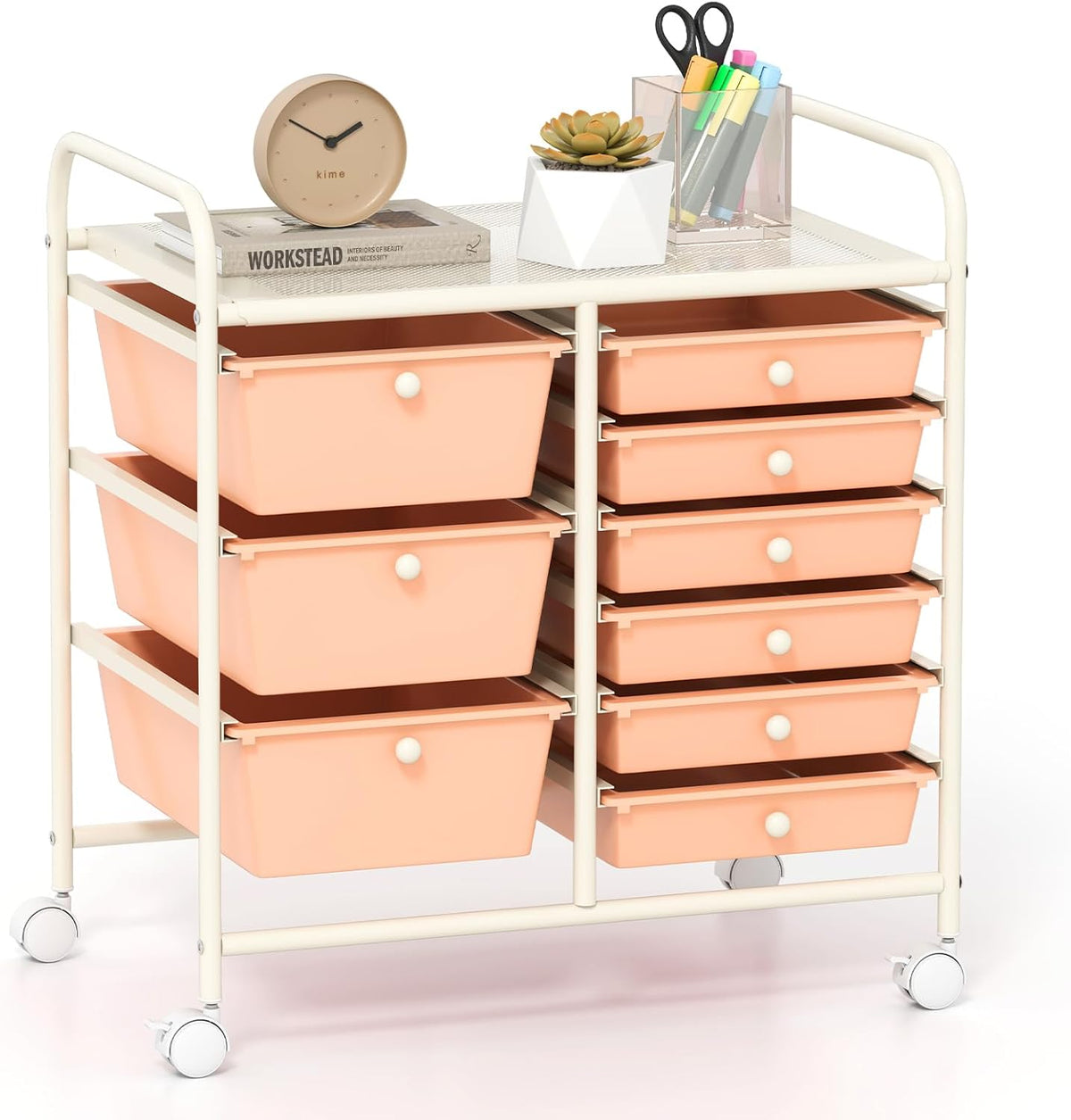GOFLAME 9-Drawer Rolling Storage Cart, Mobile Utility Cart with Removable Drawers & Metal Frame