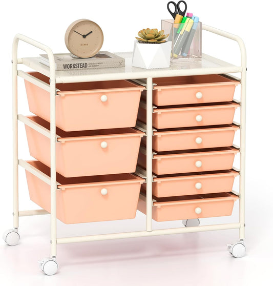 GOFLAME 9-Drawer Rolling Storage Cart, Mobile Utility Cart with Removable Drawers & Metal Frame