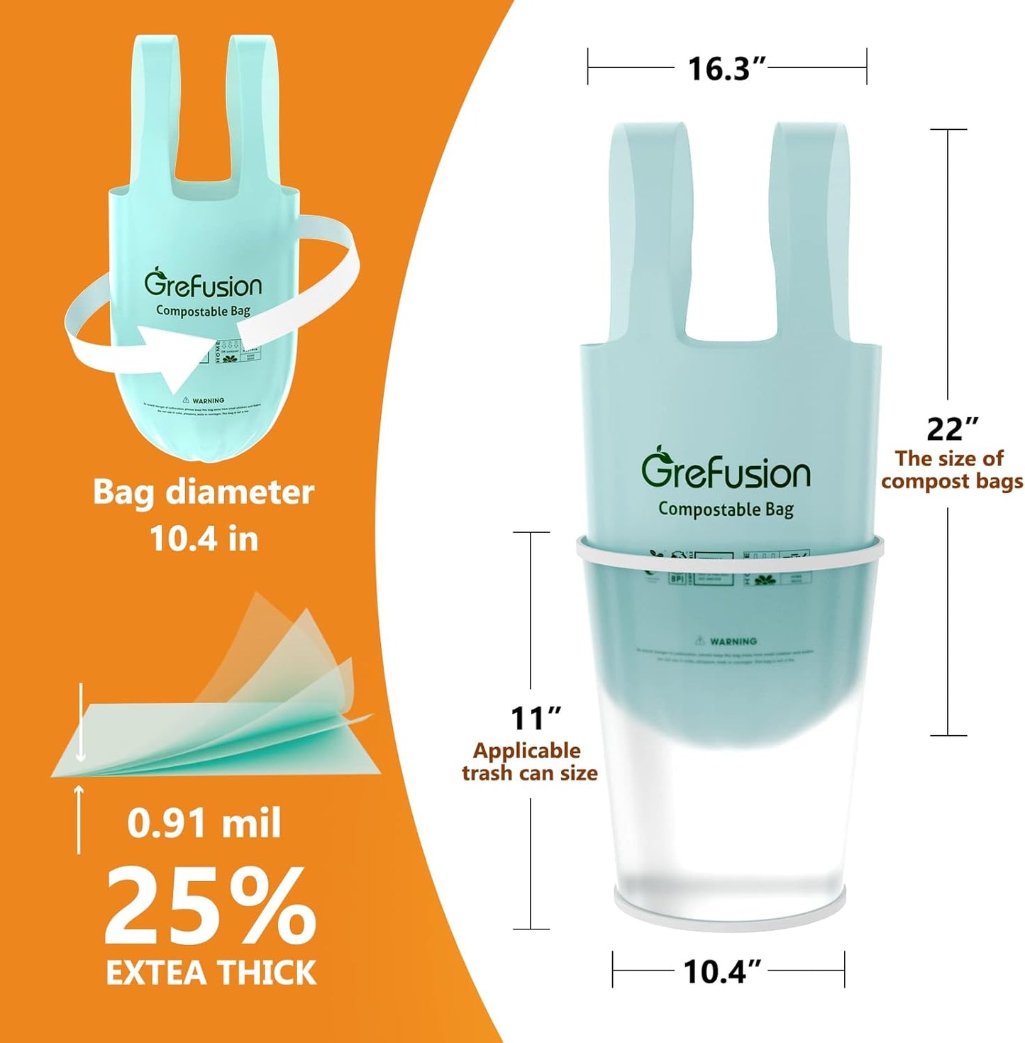 Compostable Trash Bags with handle-tie,Garbage Bags, 2.6 Gallon,Food Waste Bags,Small trash bags