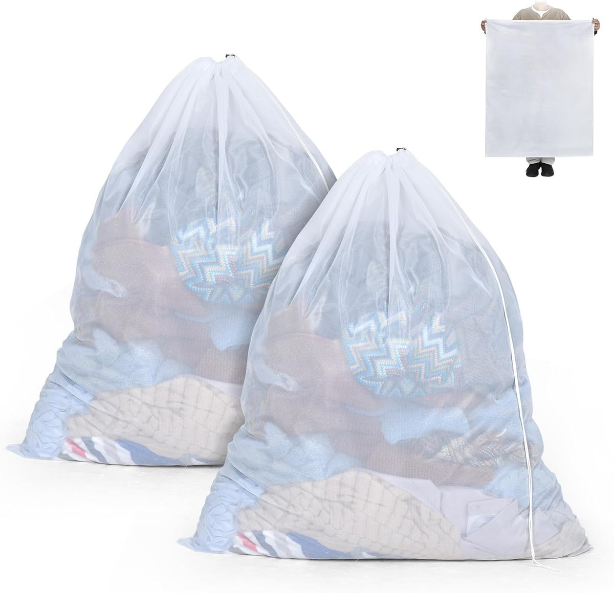 OTraki Large Mesh Laundry Bag 36 x 43 Inch Drawstring Laundry Wash Bags, 2 Pack Dirty Clothes Net