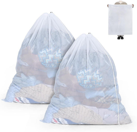 OTraki Large Mesh Laundry Bag 36 x 43 Inch Drawstring Laundry Wash Bags, 2 Pack Dirty Clothes Net