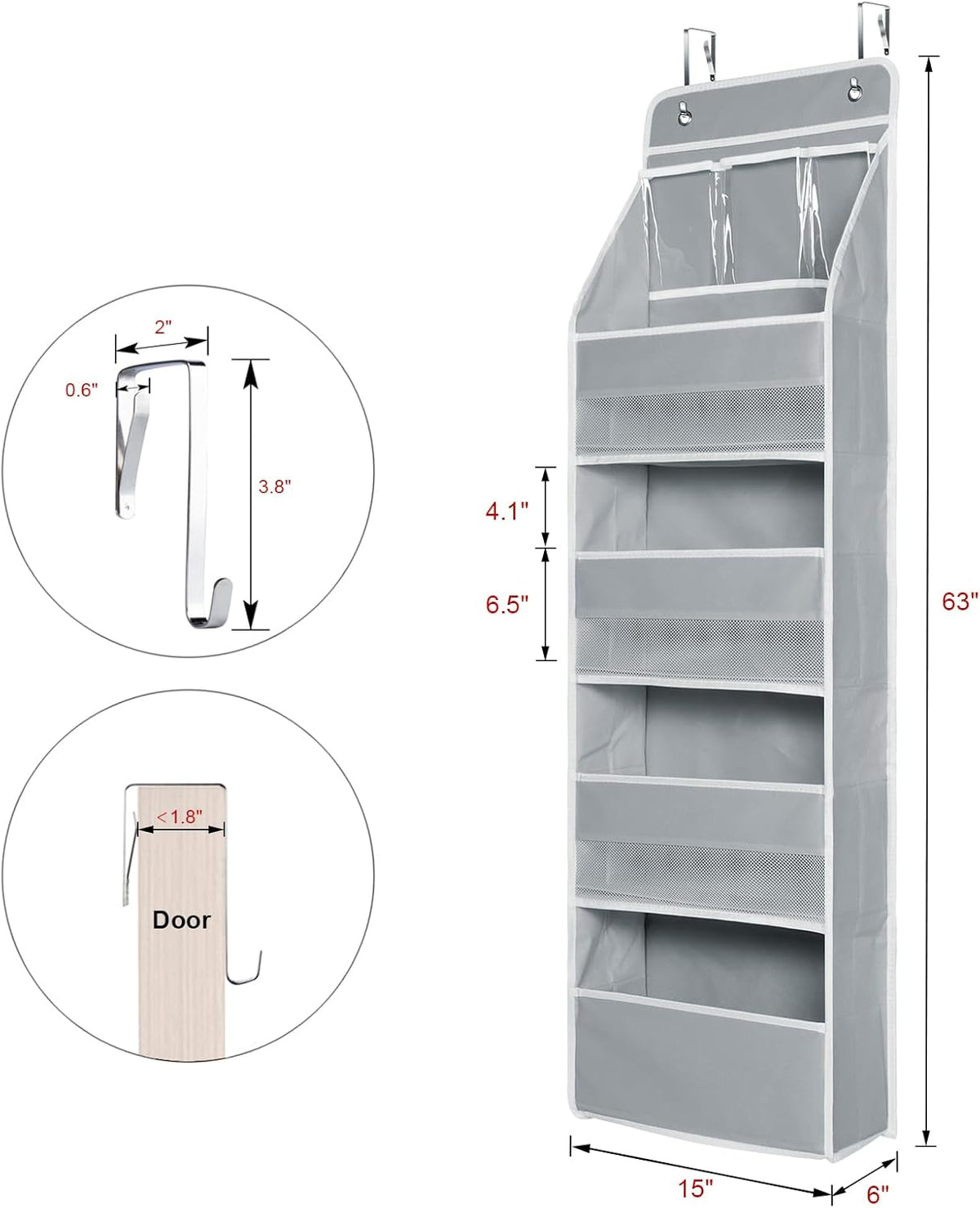 Univivi 5-Shelf Fabric Door Storage Over Door Hanging Organizer with 4 Large Pockets and 3 Small