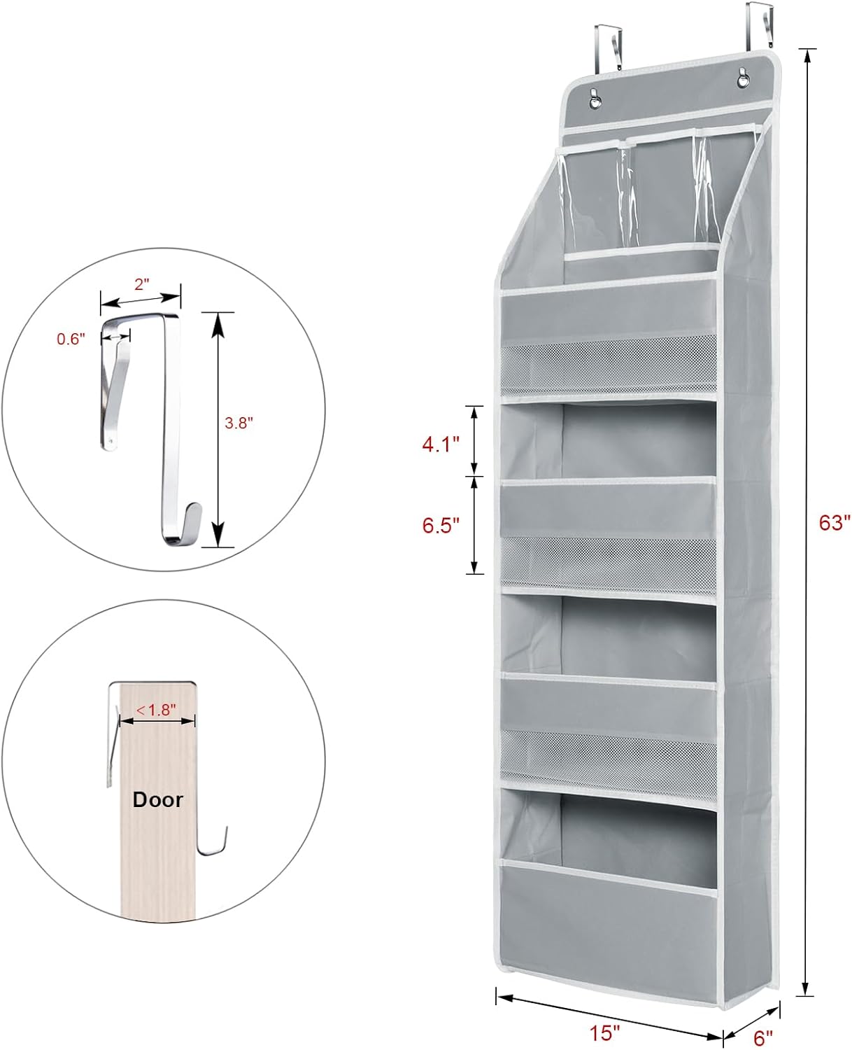 Univivi 5-Shelf Fabric Door Storage Over Door Hanging Organizer with 4 Large Pockets and 3 Small