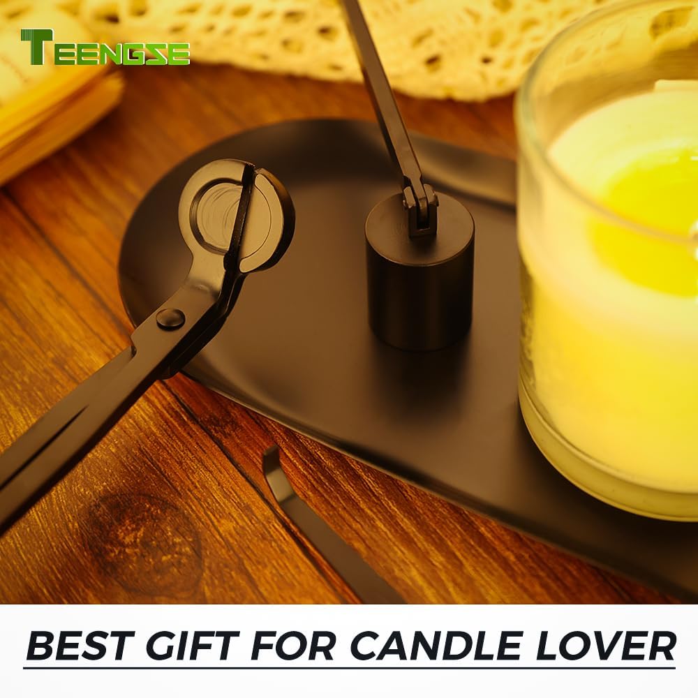 4 in 1 Candle Accessory Set with Storage Tray Plate, Candle Wick Trimmer, Candle Wick Snuffer