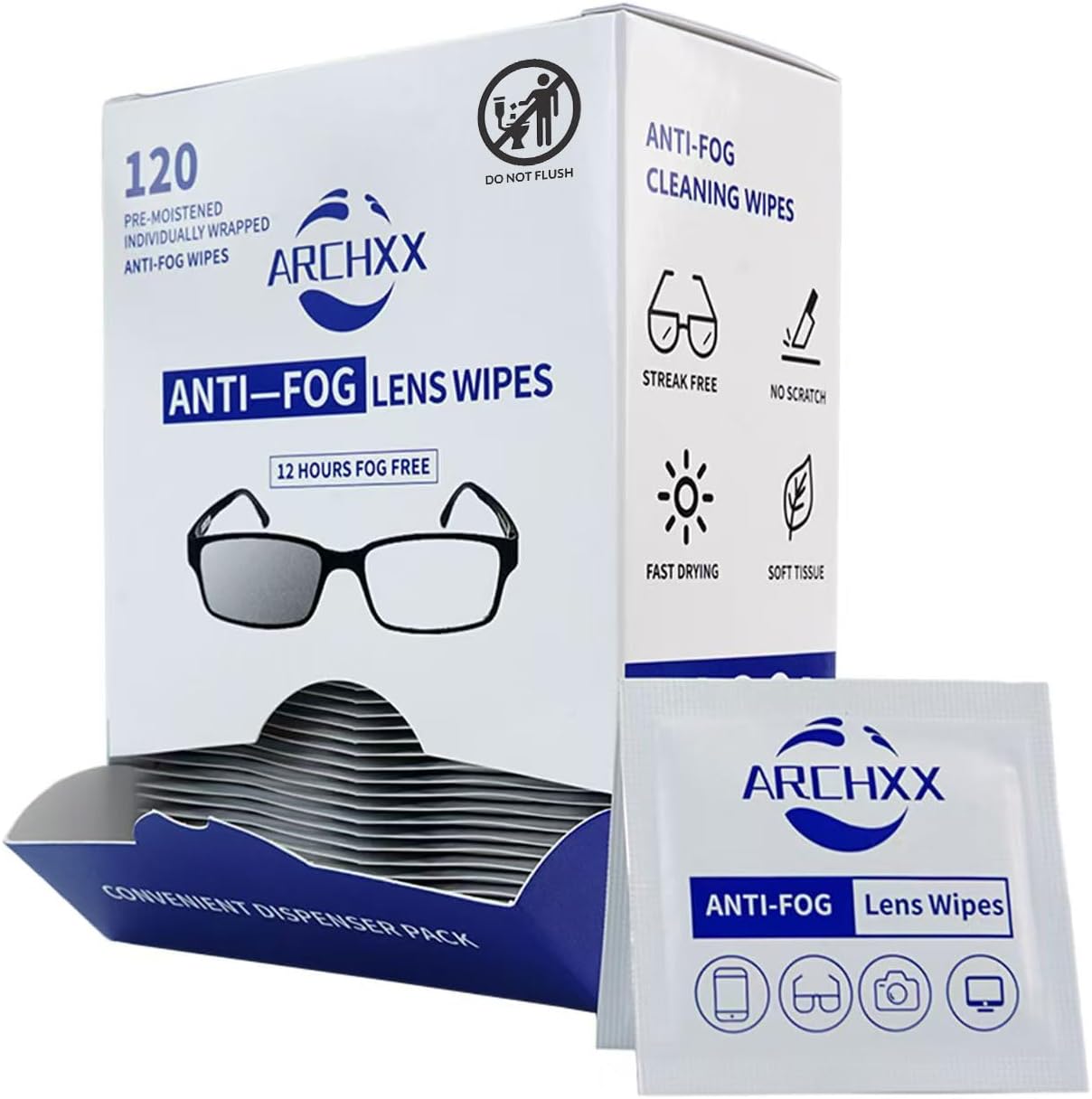Anti Fog Wipes for Glasses, 120 Count,Pre-Moistened Cleaning Wipes, Lens Cleaner Wipe for