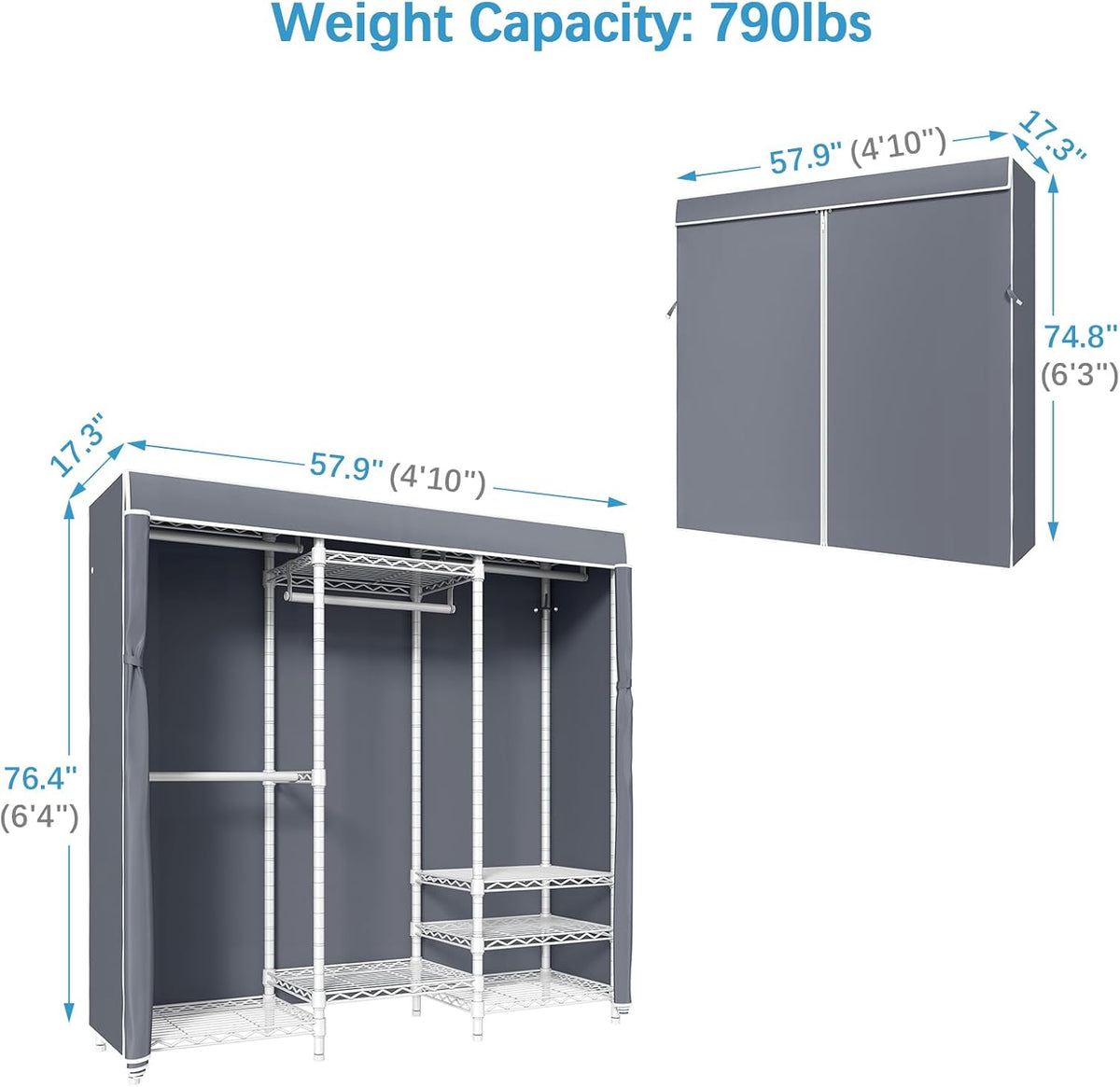VIPEK V5C Covered Clothes Rack Heavy Duty Portable Closet Wardrobe, Freestanding White Metal