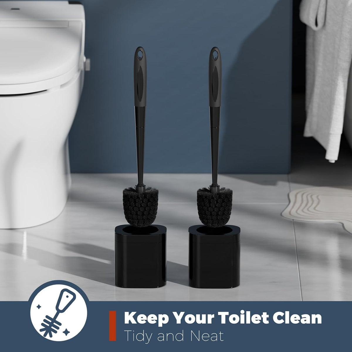 Toilet Brush, 2 Pack Toilet Brush and Holder Set Bathroom Accessories, Toilet Bowl Brush and Holder