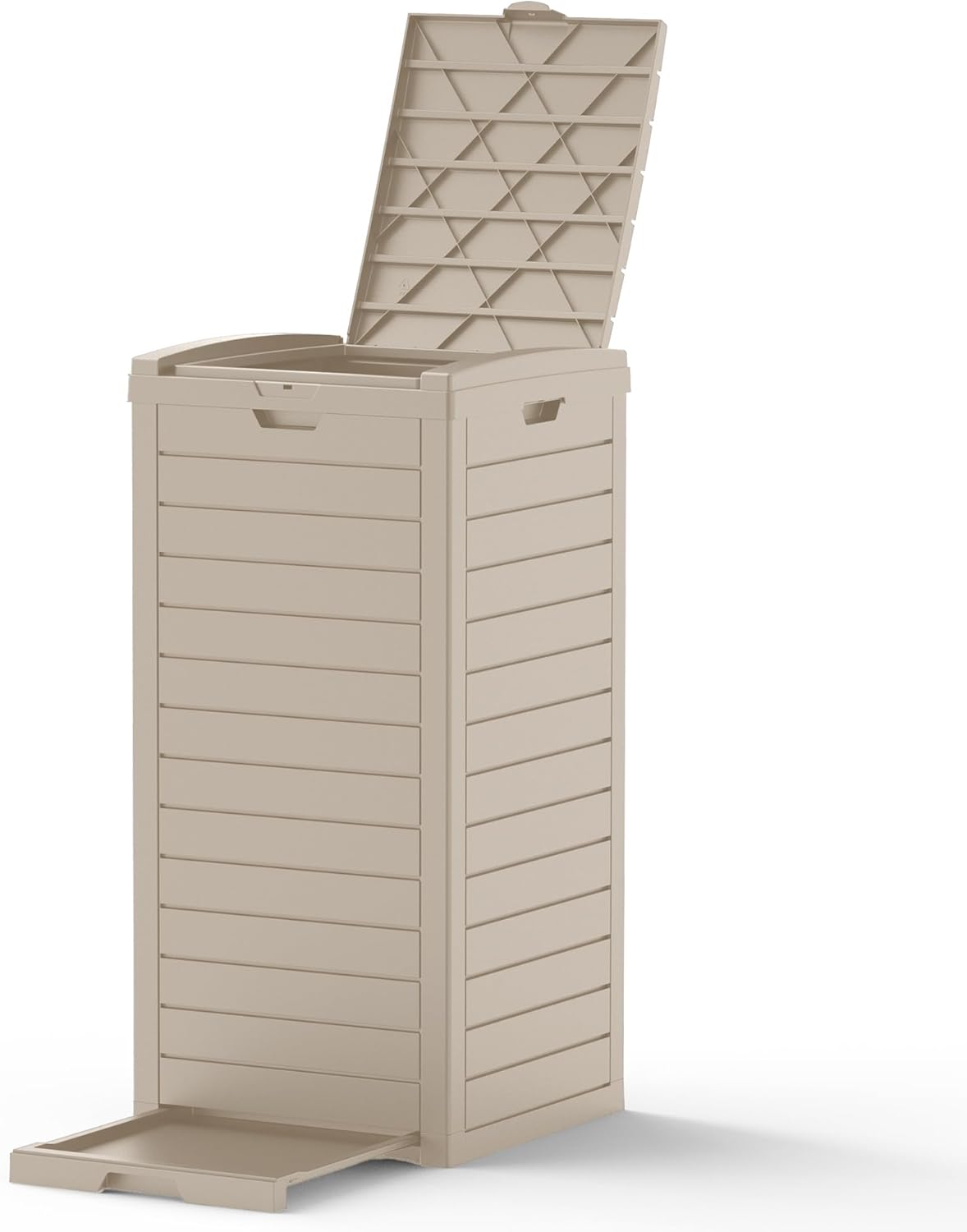 31 Gallon Outdoor Trash Can, Waterproof Resin Trash Can with Layered Lid and Drip Tray, Perfect for