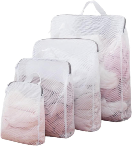 GWT 4Pcs 3D Mesh Laundry Bags with Hanging Handles (S/M/L/XL) - Durable Zippered Wash Bags for