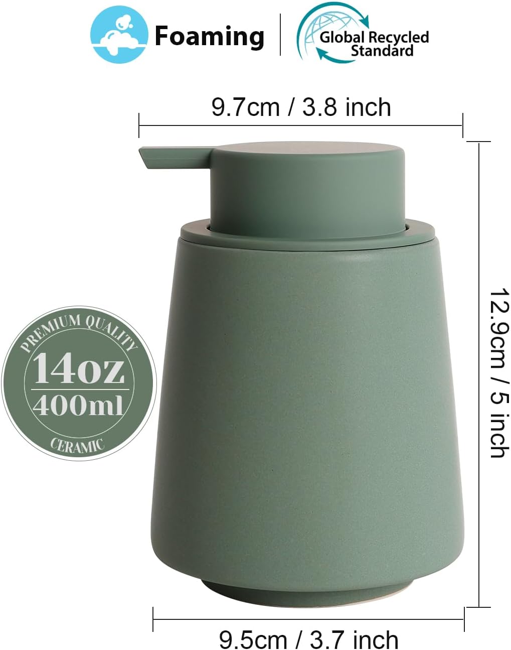 INGOFIN Ceramic Foaming Soap Dispenser -14 oz Foam Hand Soap Dispenser Bathroom Modern Refillable