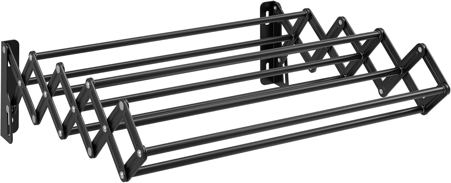 SONGMICS Clothes Drying Rack, Wall-Mounted Drying Rack Clothing, Small Accordion Laundry Rack, 9