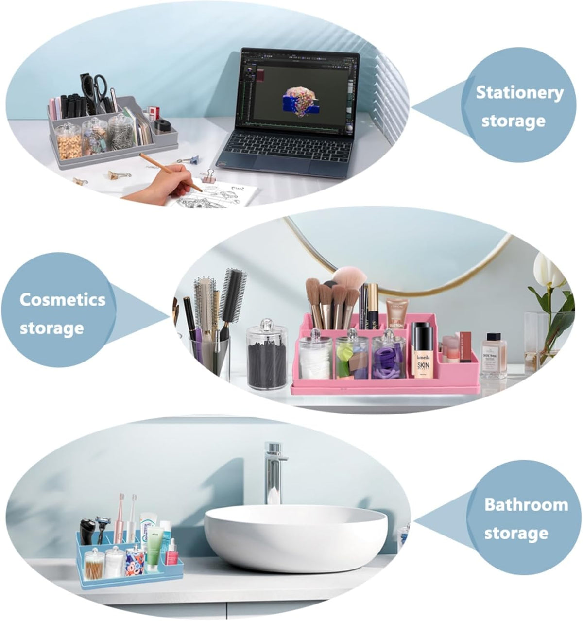 Silicone Multifunctional Bathroom Organizer Countertop,7Compartment Silicone Cosmetics Storage