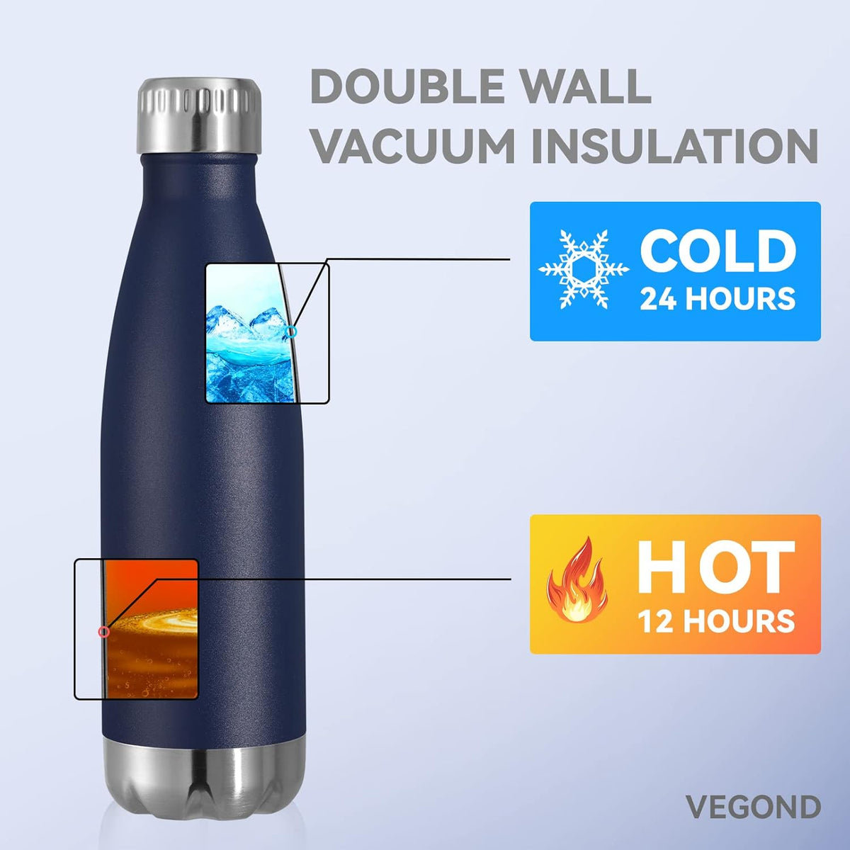 VEGOND 17oz Stainless Steel Water Bottles Bulk, Reusable Metal Sports Water Bottle Keeps Drink Hot