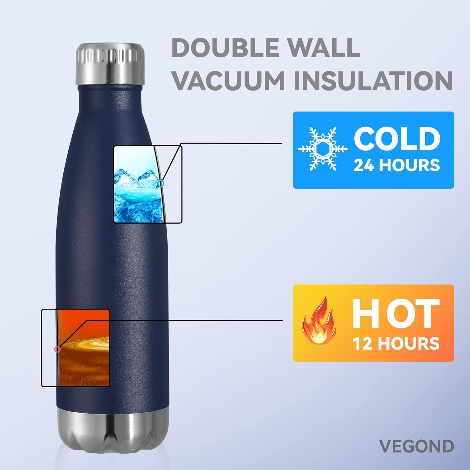 VEGOND 17oz Stainless Steel Water Bottles Bulk, Reusable Metal Sports Water Bottle Keeps Drink Hot