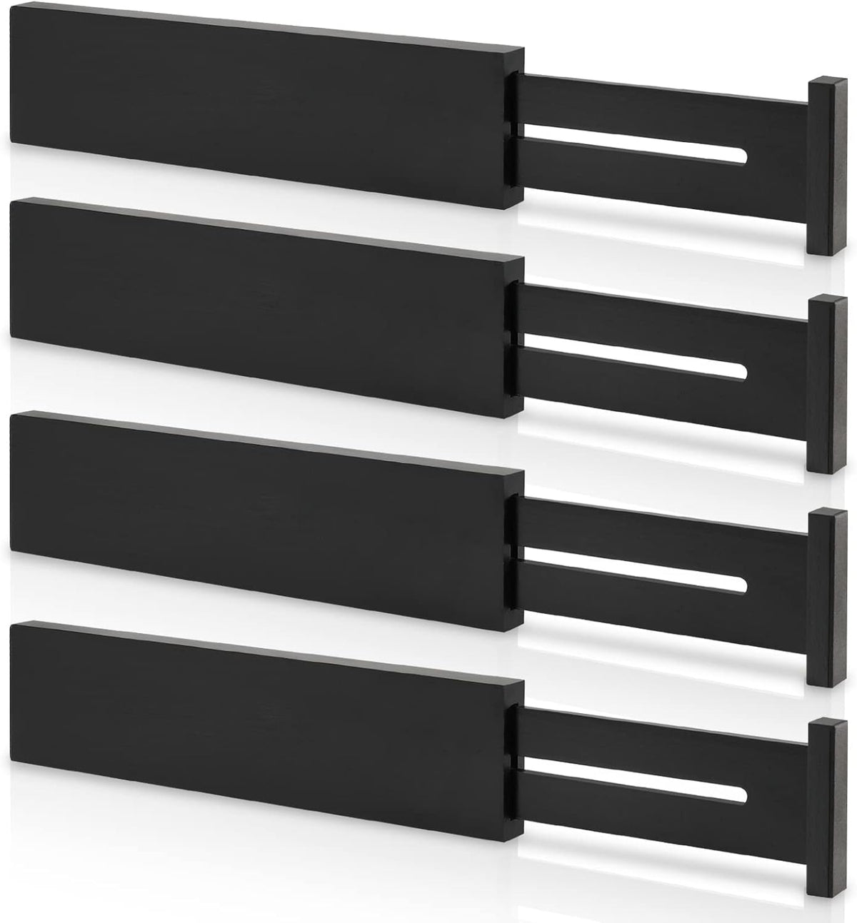4 Pack Bamboo Drawer Dividers, Adjustable Length from 12 Inch to 17 Inch, Expandable Kitchen Drawer