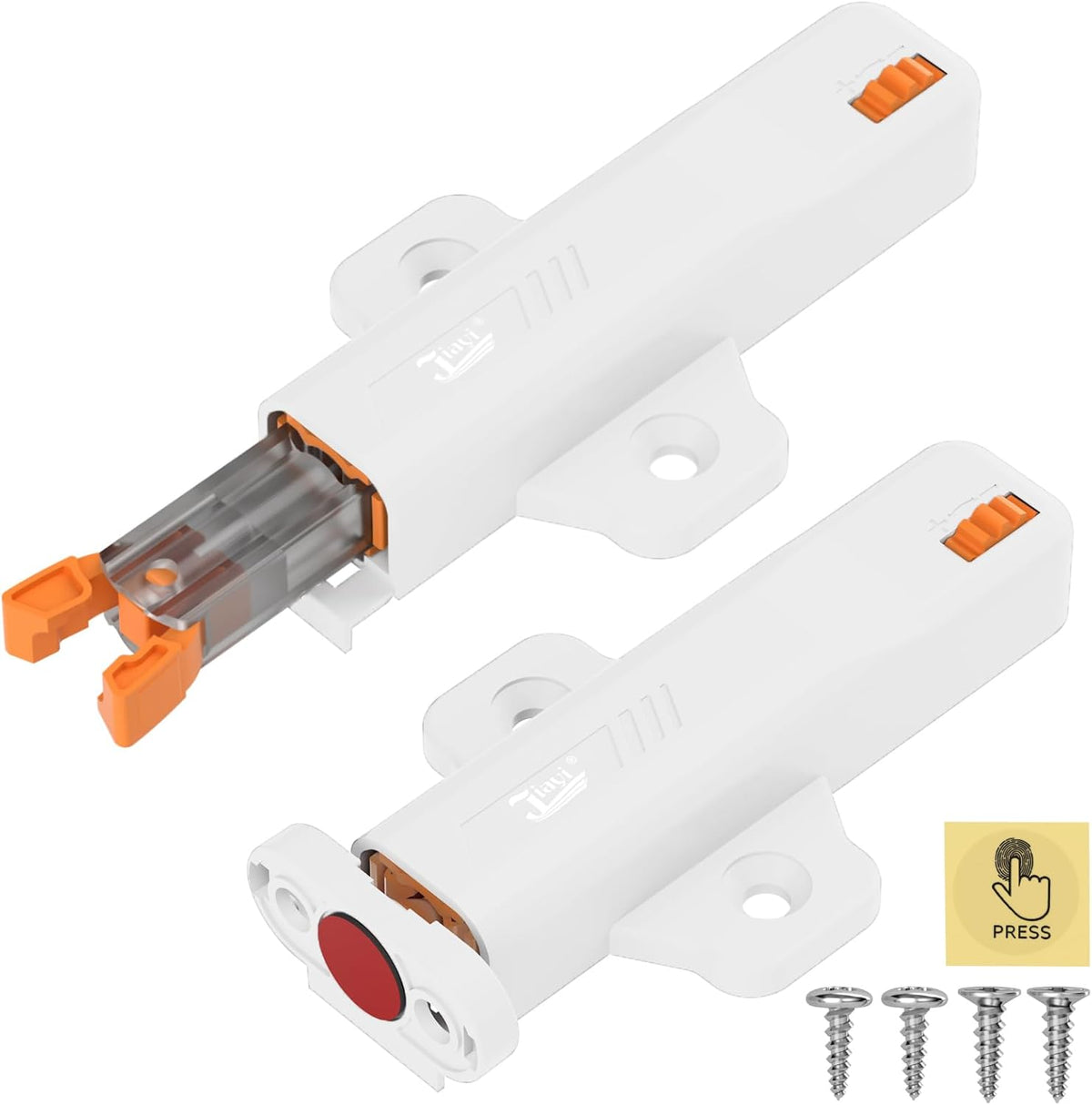 Jiayi Push to Open Door Catches Heavy Duty 2 Pack Push Opener Door Latch for Cupboard White Touch