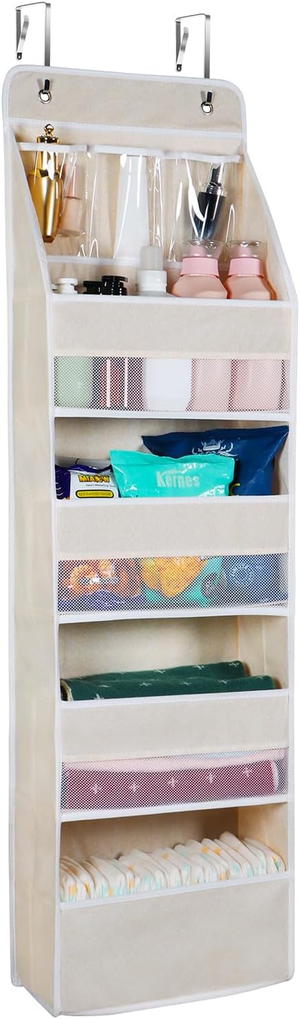 Univivi 5-Shelf Over Door Hanging Organizer Fabric Door Storage with 4 Large Pockets and 3 Small