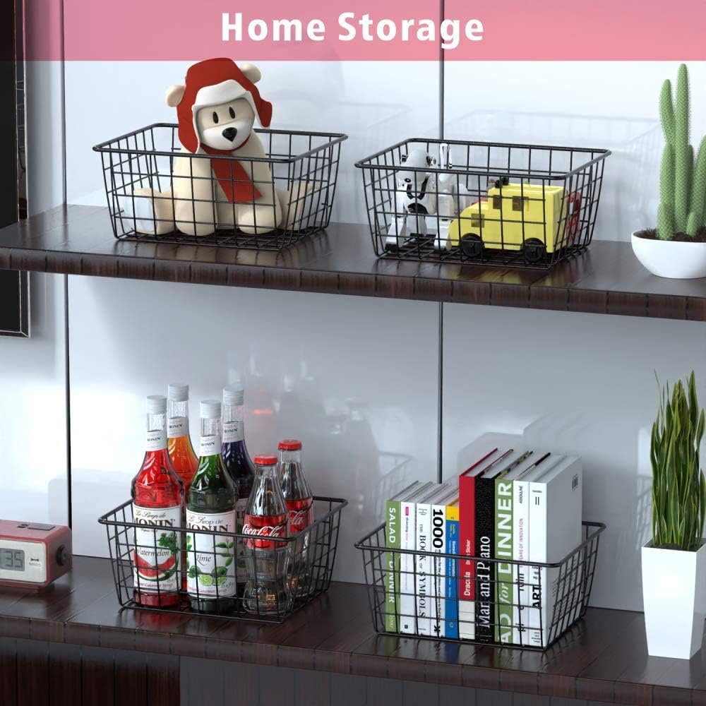 Kitchen Wire Baskets Farmhouse Decor Metal Food Storage Organizer, Household Refrigerator Bin with
