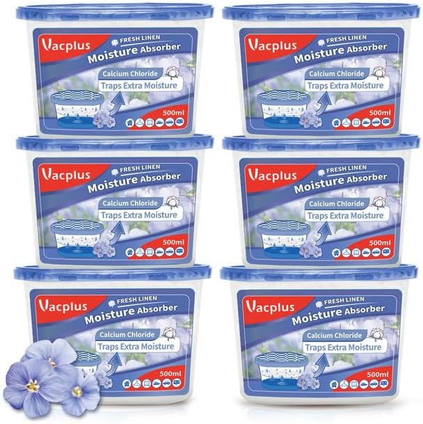 Vacplus Moisture Absorbers 6 Pack, 10.5 Oz Portable Humidity Absorber Boxes for Your Bathroom