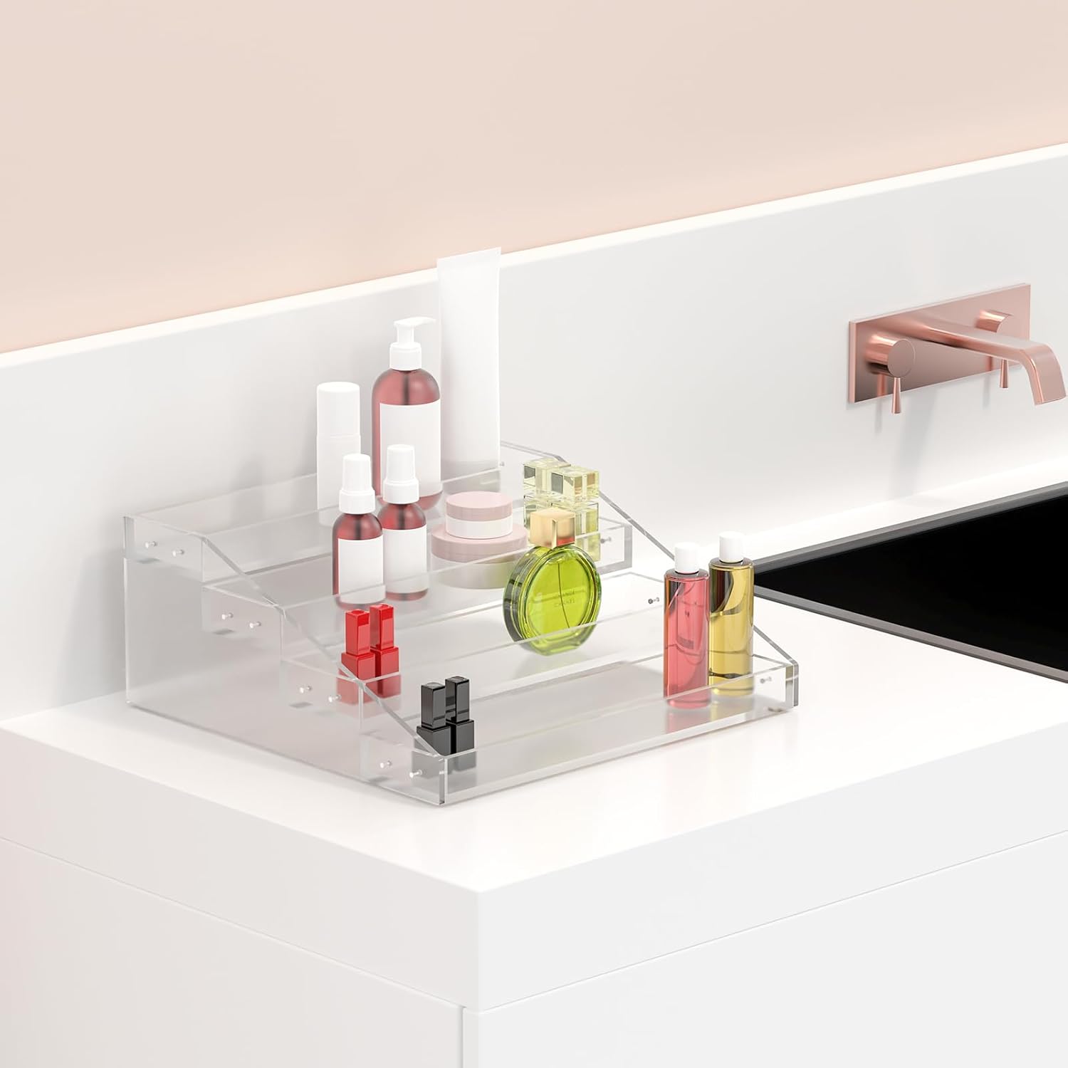 PMMASTO Widen Tiered Spice Rack, Seasoning Organizer, Clear Acrylic Vertical Shelves Can Organizer