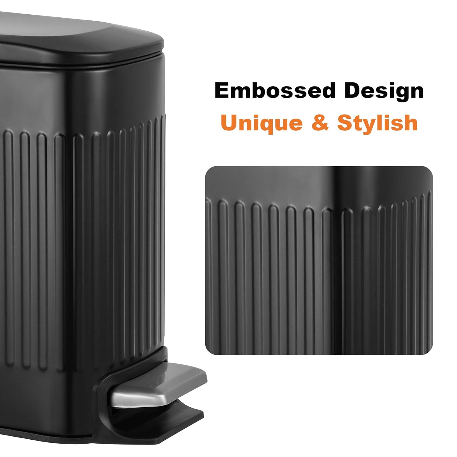 TrashAid Small Black Bathroom Trash Can with Lid Soft Close, 6 Liter / 1.6 Gallon, Stainless Steel