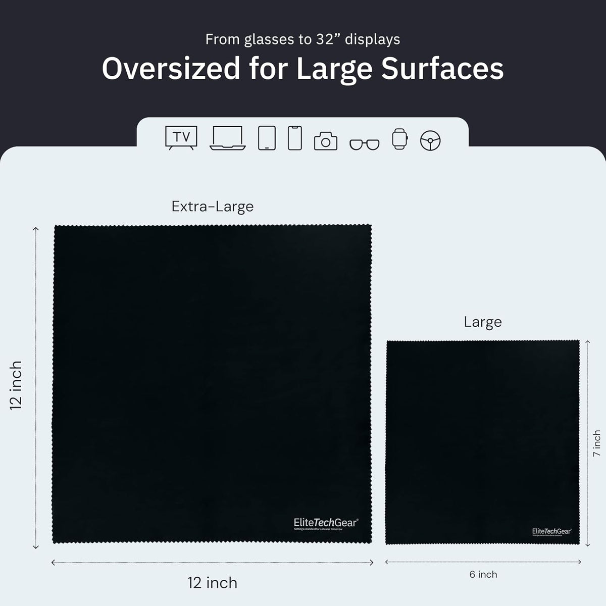 Elite Screens Microfiber Cleaning Cloth for Glasses & Electronics - 12" x 12", Pack of 4, Black