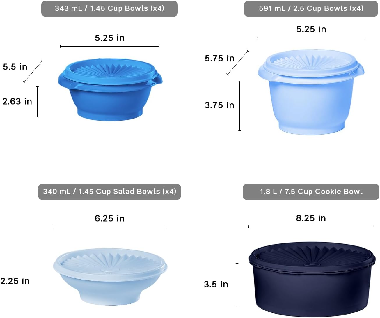 Tupperware Heritage Collection, New 10 Piece Food Storage Container Set in Vintage Blue, Dishwasher