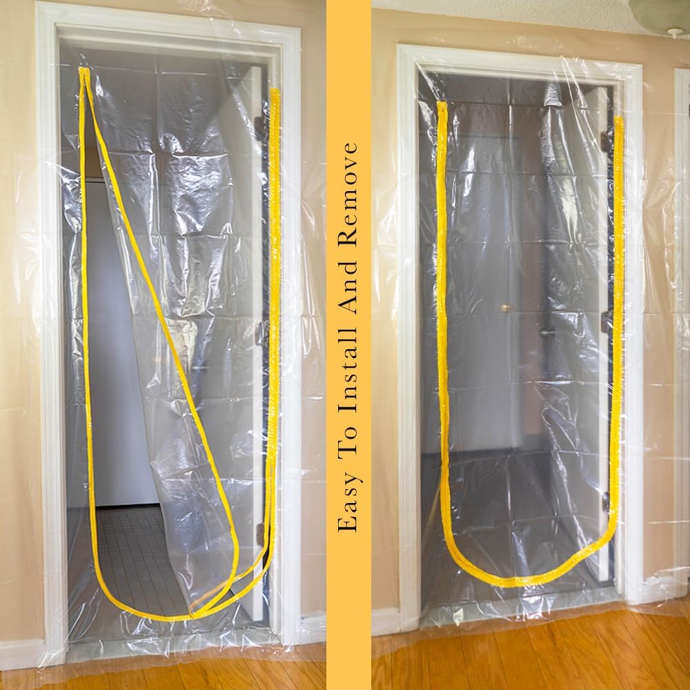 PAD 'N PROTECT Zipper Door Dust Barrier with U-Shape Zipper Door, 4' x 7.2', 4mil, Heavy Duty Dust