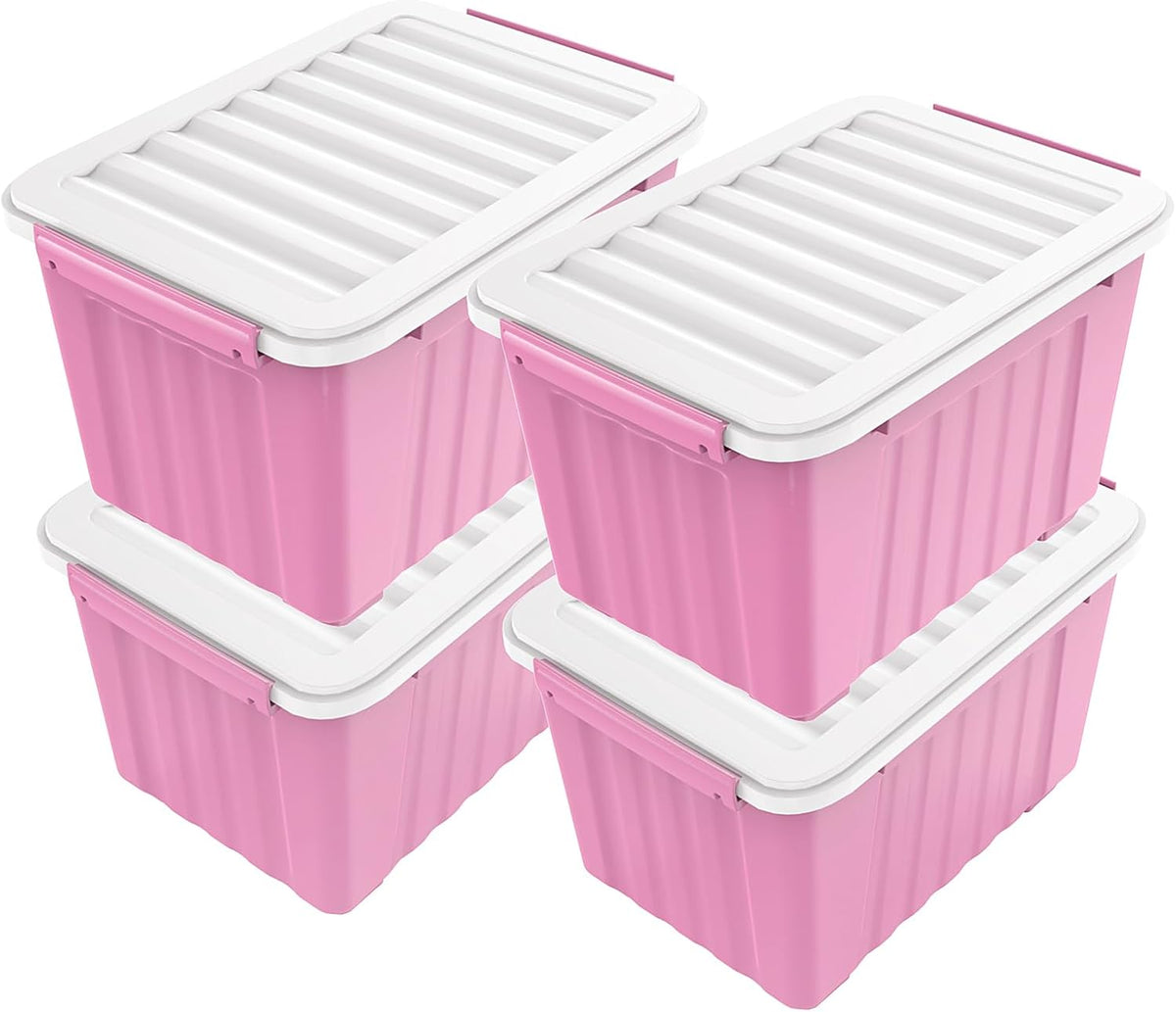 Nazhura Plastic Storage Bin, Stackable and Nestable Storage Boxes with White Lids and Secure