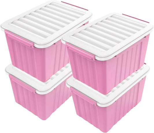 Nazhura Plastic Storage Bin, Stackable and Nestable Storage Boxes with White Lids and Secure