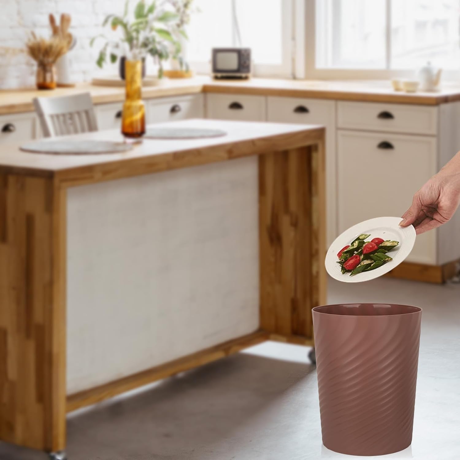 UUJOLY Plastic Trash Can Wastebasket, Garbage Container Basket for Bathrooms, Kitchens, Offices