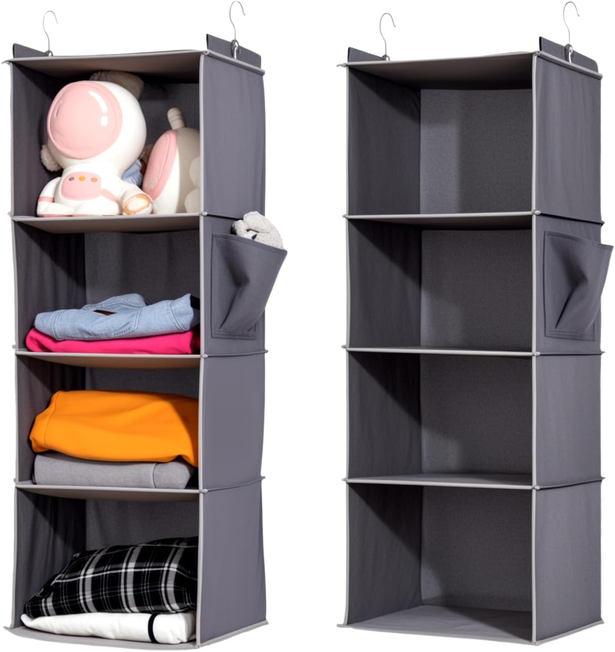 2 Packs Hanging Closet Organizer, 4-Shelf Closet Organizers and Storage with Side Pockets