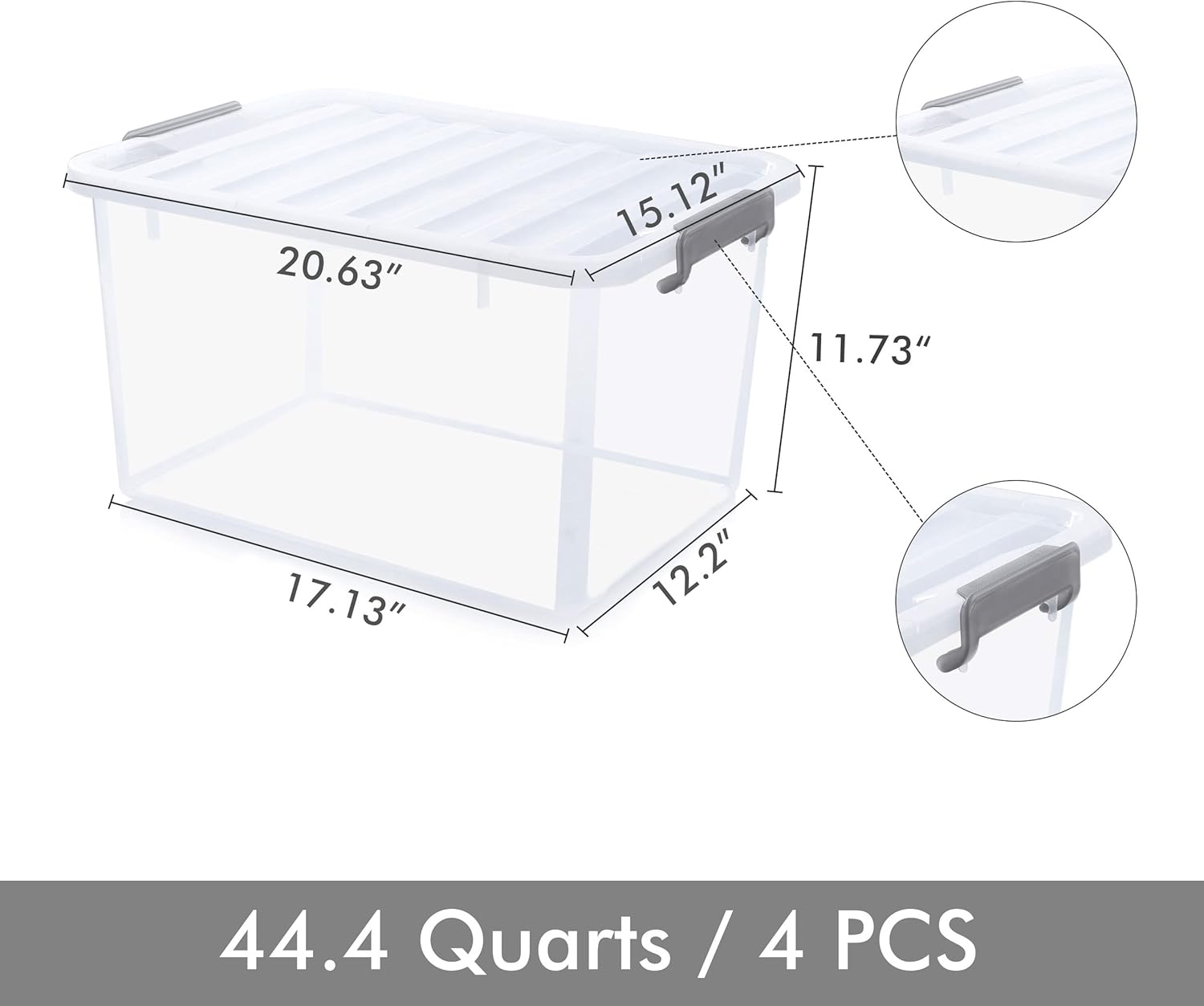 Citylife 44.4 QT Plastic Storage Bins with Latching Lids Stackable Storage Containers for