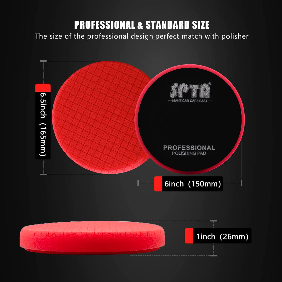 Red Finish Polishing Pads, Buffing Pads, SPTA 1Pc 6.5 Inch Face for 6 Inch 150mm Backing Plate