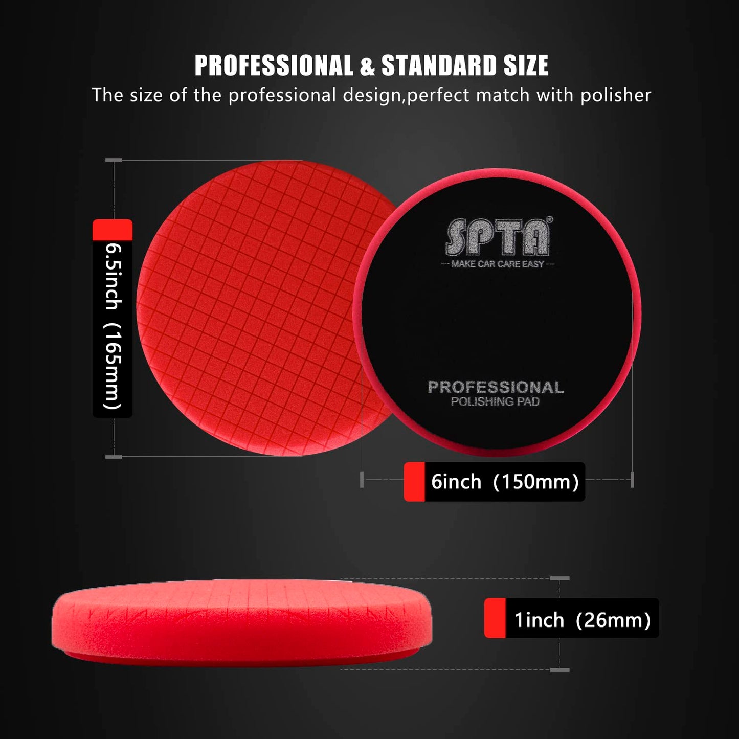 Red Finish Polishing Pads, Buffing Pads, SPTA 3Pcs 6.5 Inch Face for 6 Inch 150mm Backing Plate