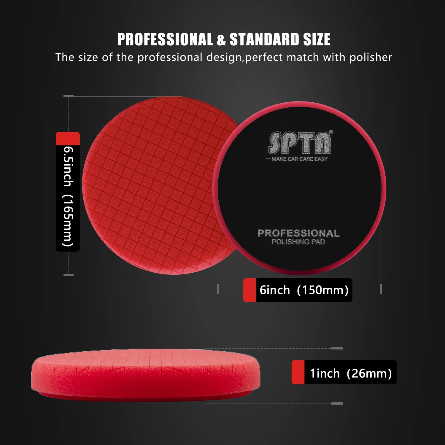 Red Finish Polishing Pads, Buffing Pads, SPTA 3Pcs 6.5 Inch Face for 6 Inch 150mm Backing Plate