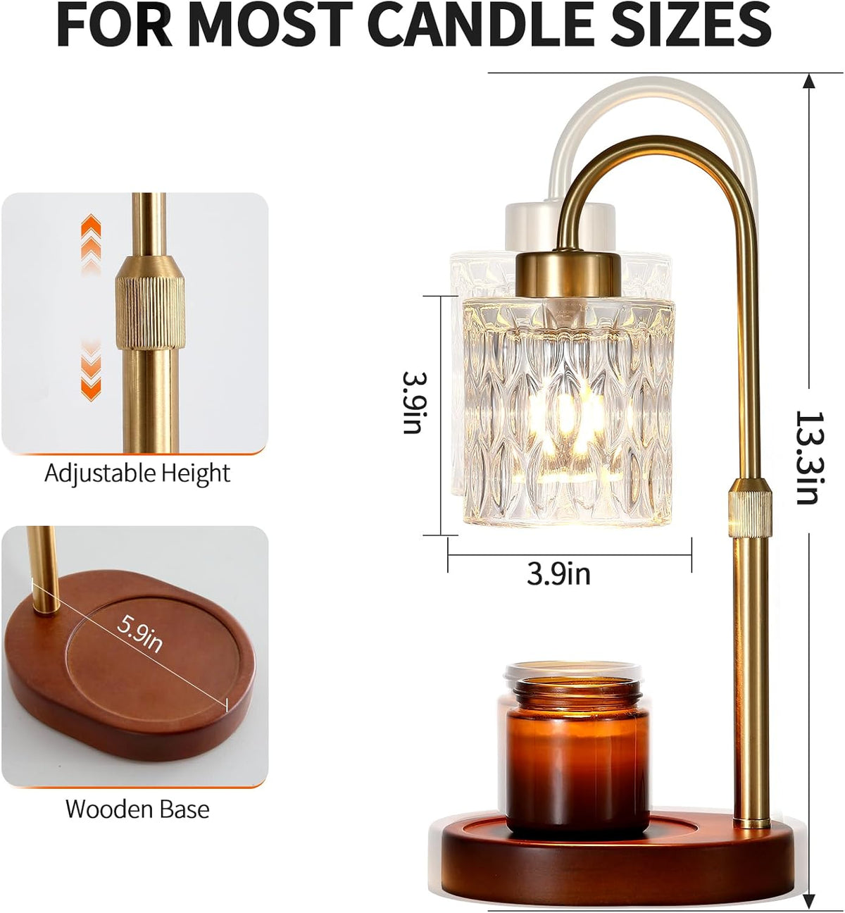 Candle Warmer Lamp with Dimmer and Timer,Home Decor Lamp for Scented Jar,Antique Brass Electric Wax