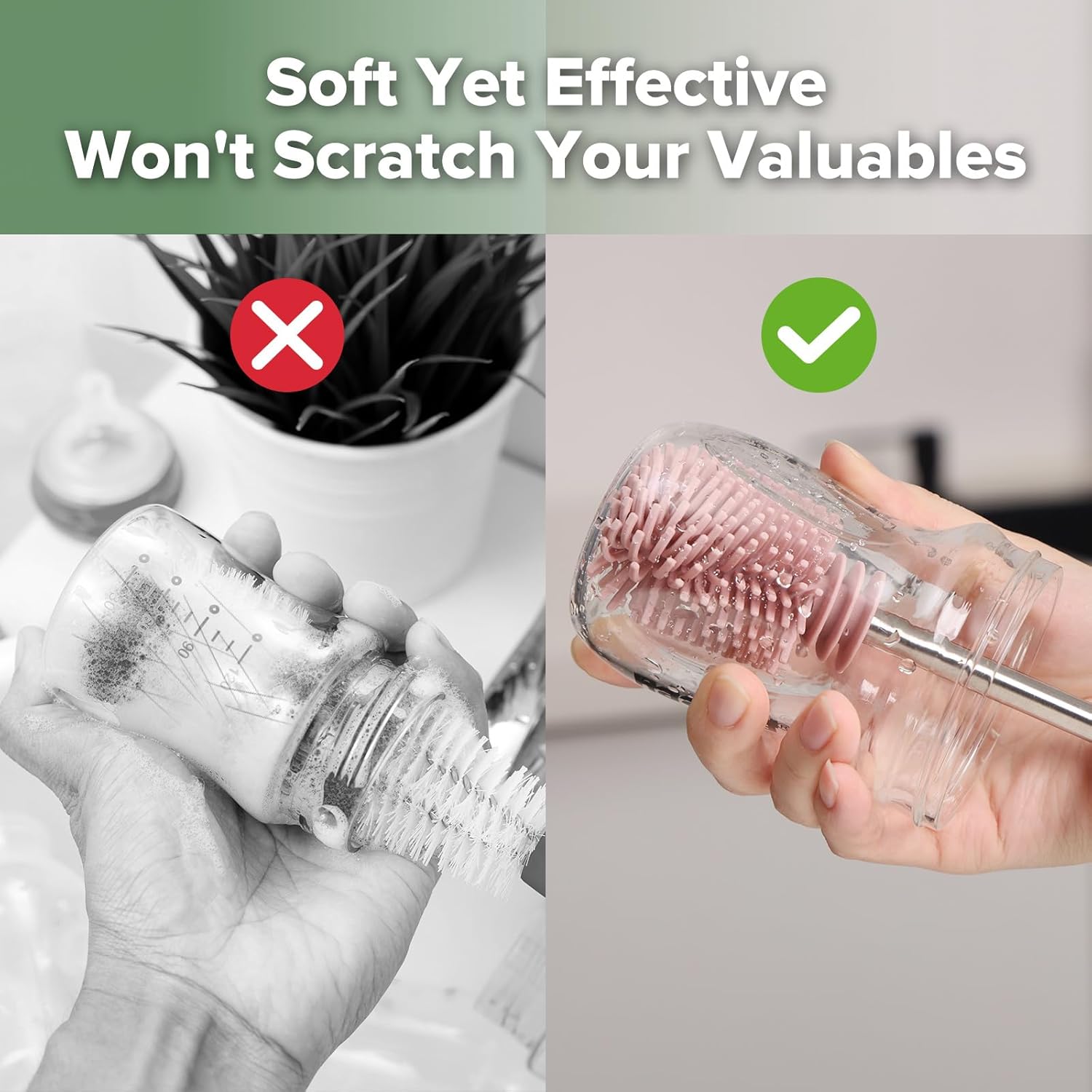 haakaa Cleaning Brush Silicone Bottle Brush Double-Ended Soft Silicone Bristles for Breast Pumps