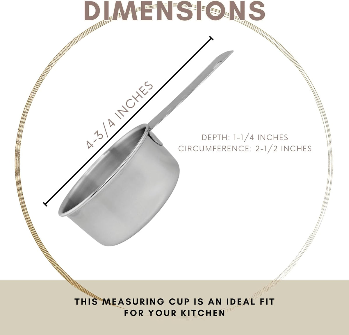 1/3 Cup Stainless Steel Measuring Cup | Sturdy Metal 80 ml | 80 cc | 3 oz | Single Cup for Wet and