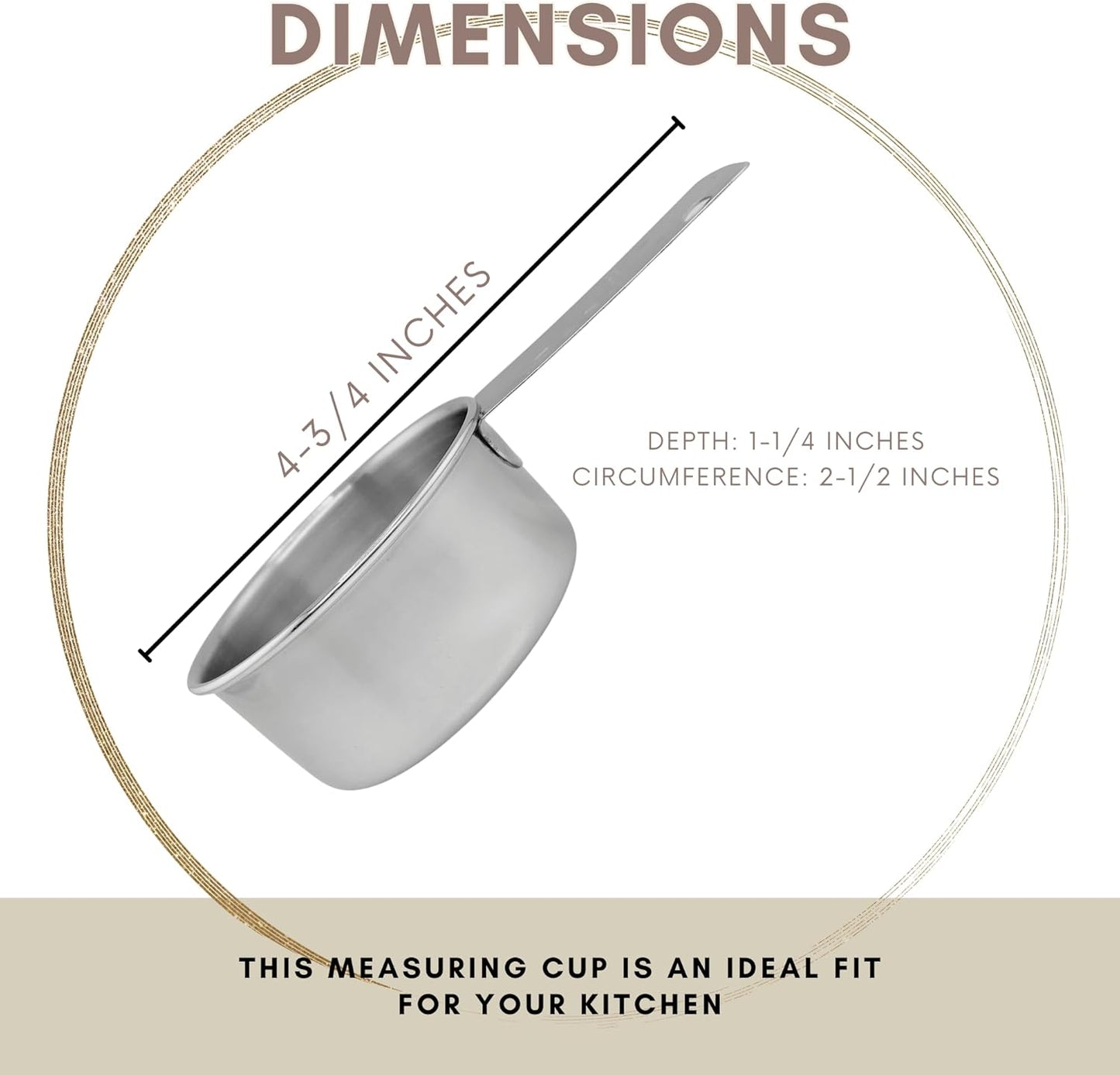 1/3 Cup Stainless Steel Measuring Cup | Sturdy Metal 80 ml | 80 cc | 3 oz | Single Cup for Wet and