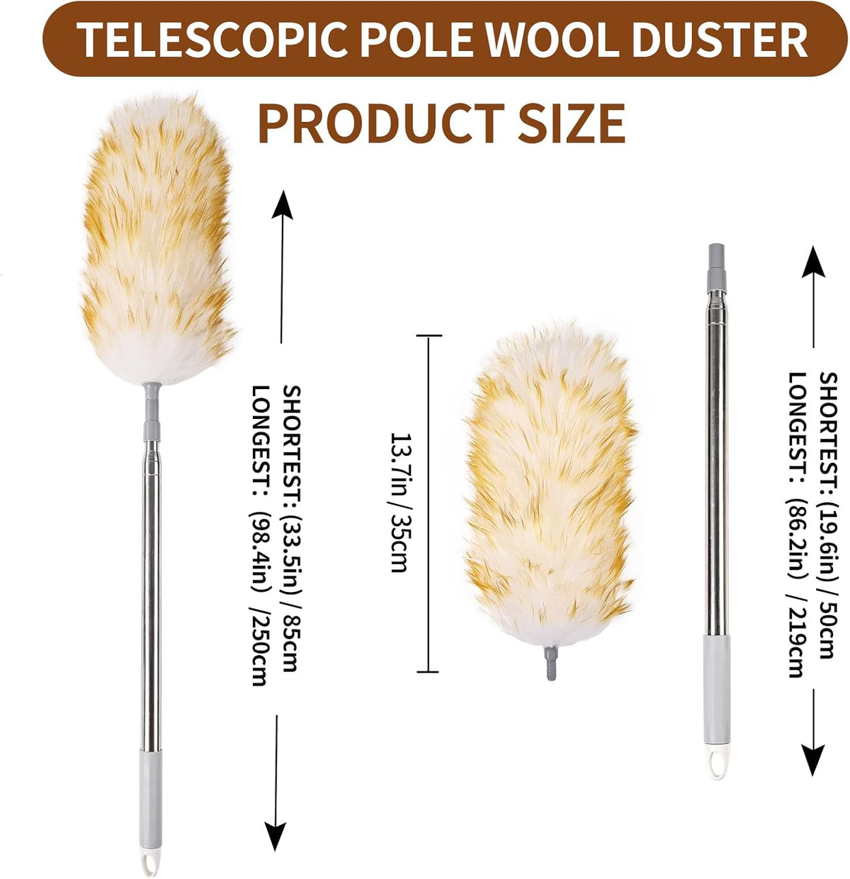 Lambswool Duster for Cleaning with Non-Slip Handle 98.4" Removable Retractable Feather Duster for