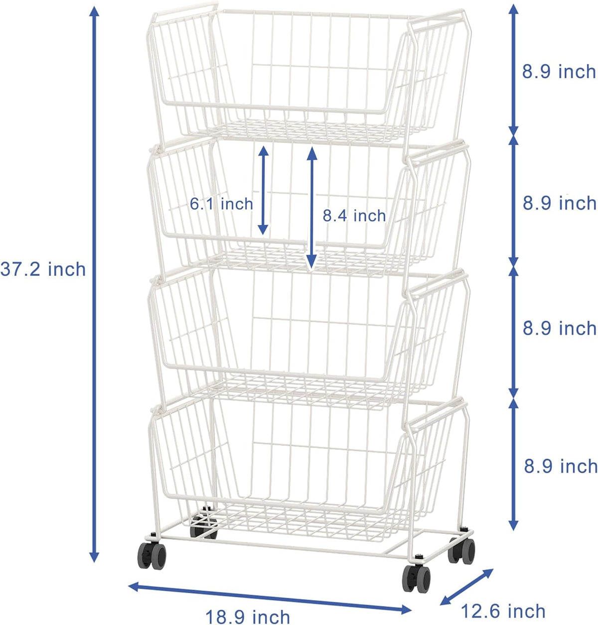 PUSDON Stackable Metal Storage Carts, Dual Use Shelf for Kitchen Fruit Vegetable Baskets with